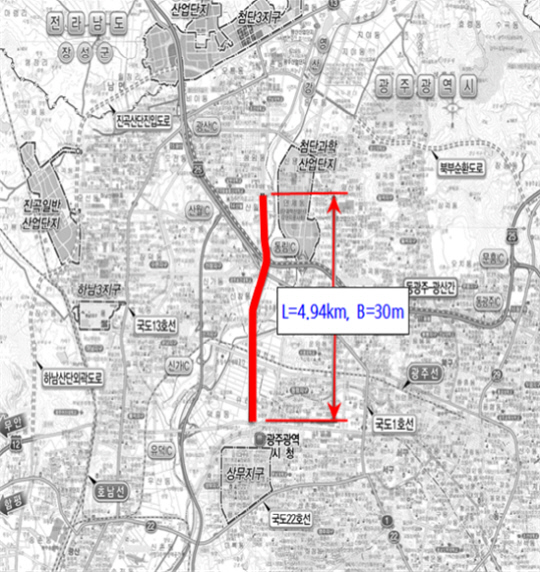 상무지구~첨단산단간도로 위치도